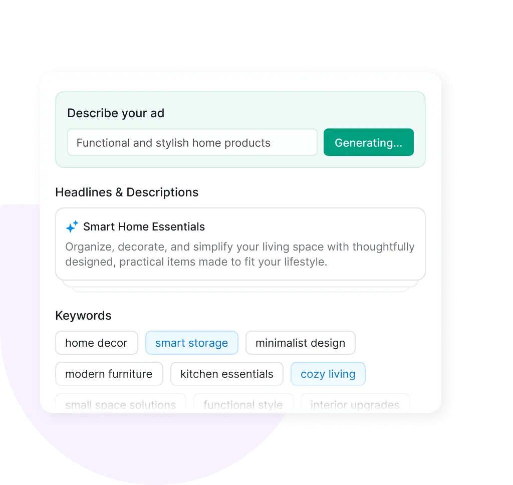 UI snippet displaying AI generation options for campaign content creation
