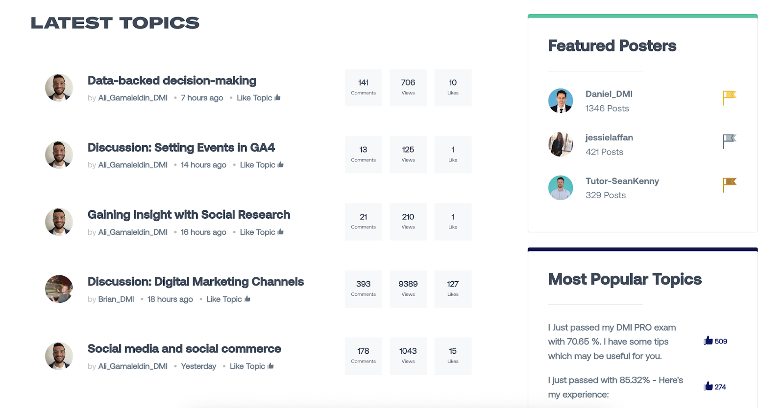 The forum lists latest topics, popular topics, and featured posters on SEO.