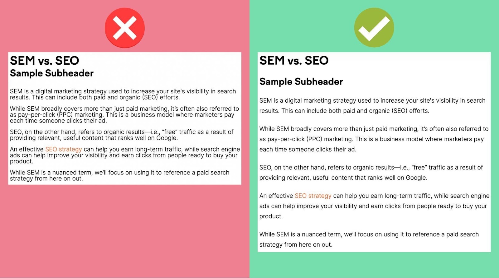 A text with no white space around text (left) and the same text with white space added (right)