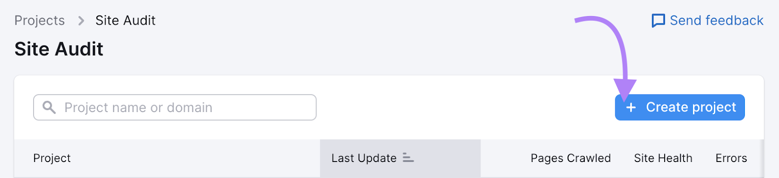create project button highlighted