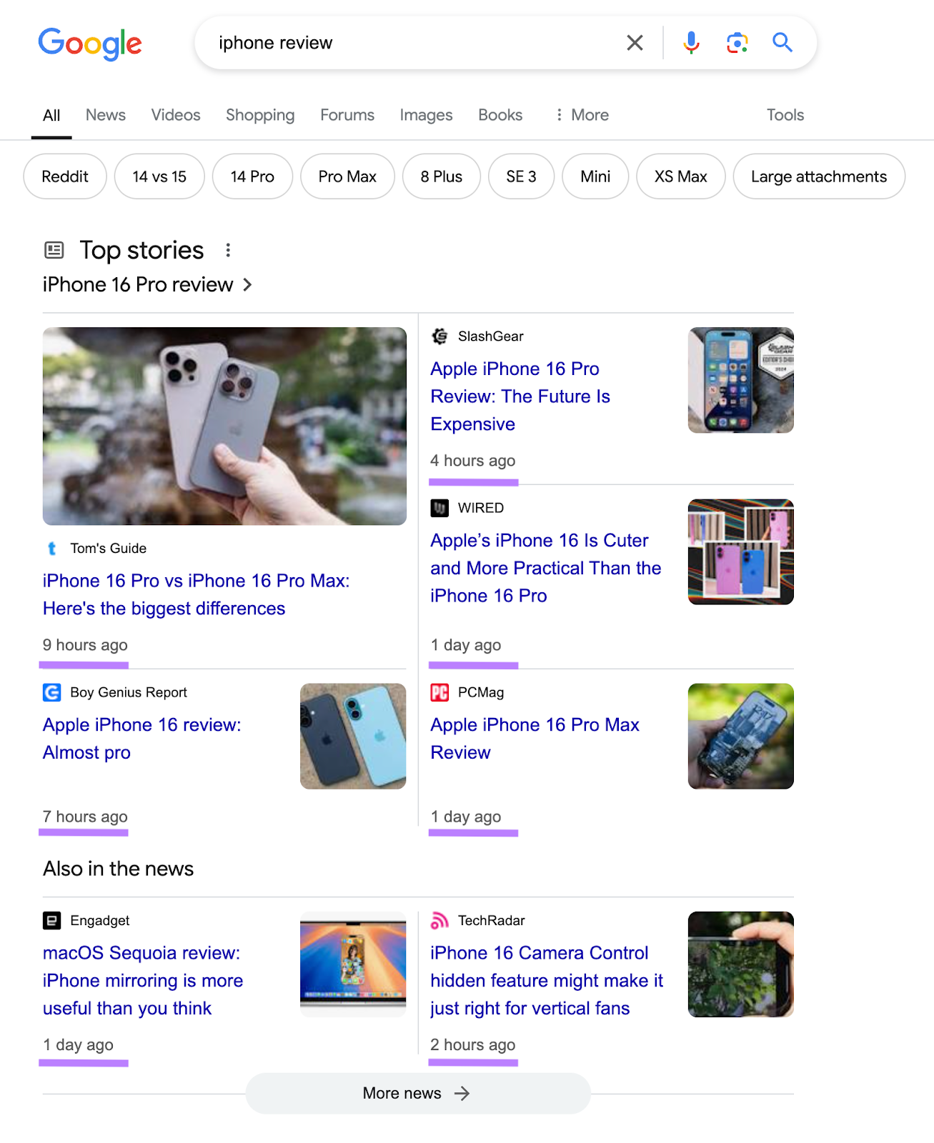 top stories show fresh content published 1 day ago to 2 hours ago