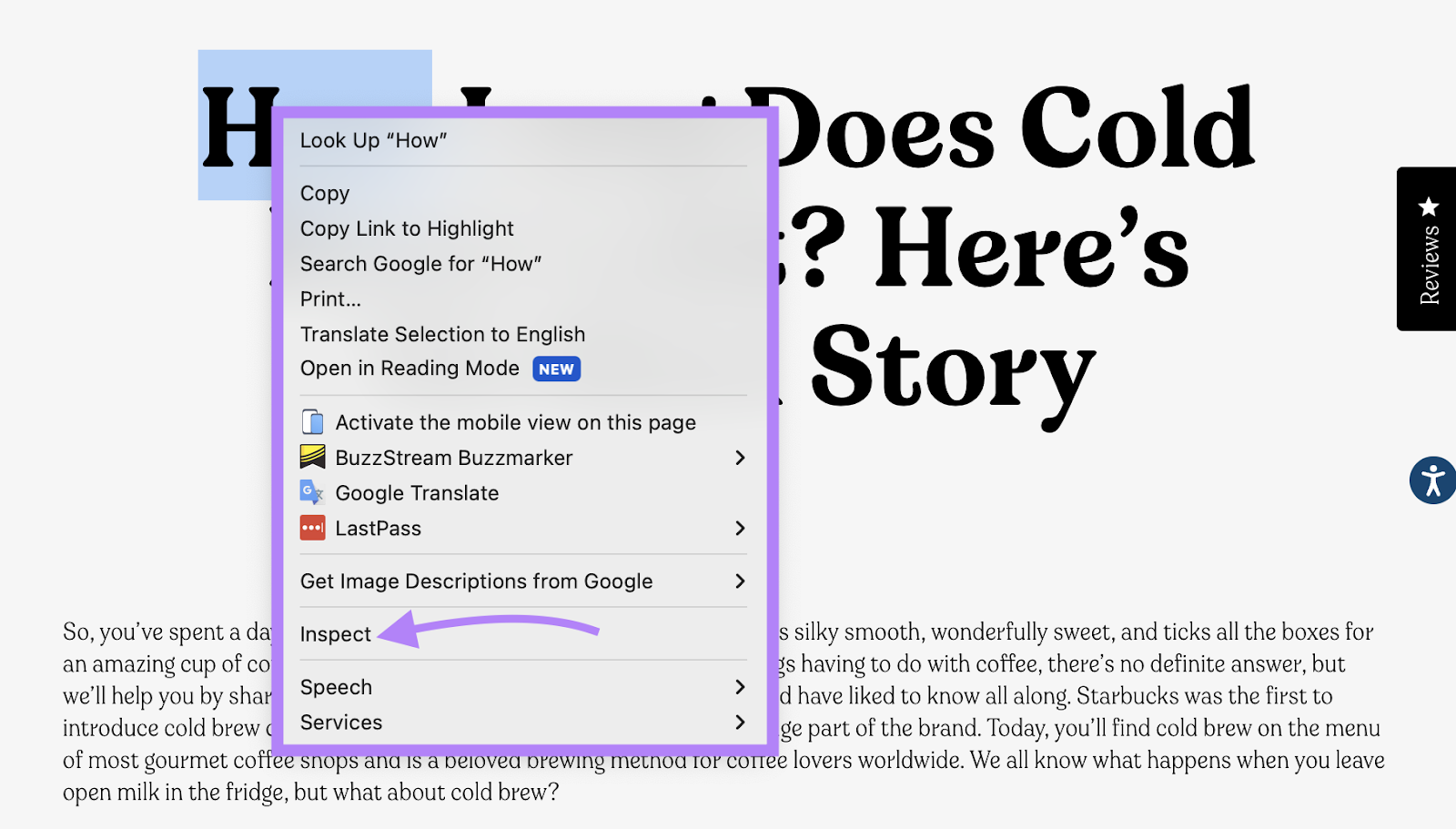 Inspect page button