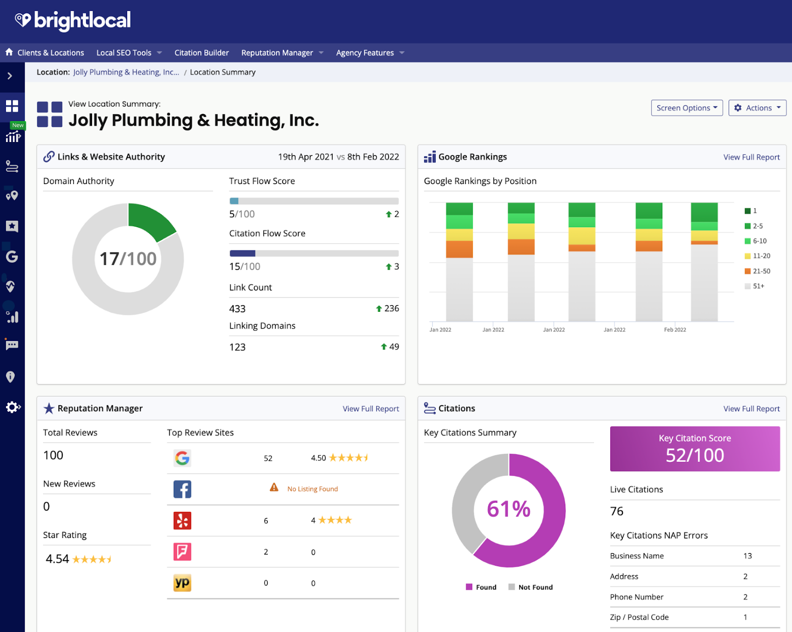 customizable client reports shown in BrightLocal