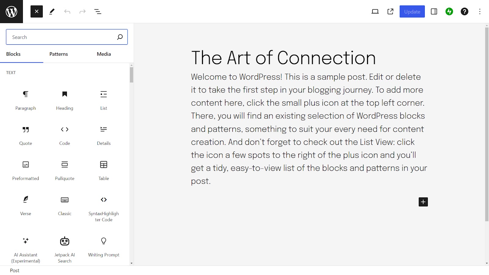 WordPress blog editor interface