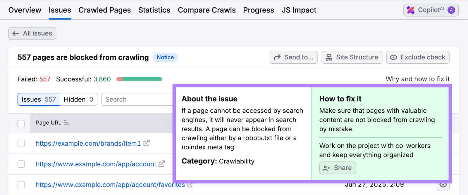 Hundreds of pages are blocked from crawling and the tooltip says to check for valuable resources that may be blocked by a meta tag or robots.txt file.
