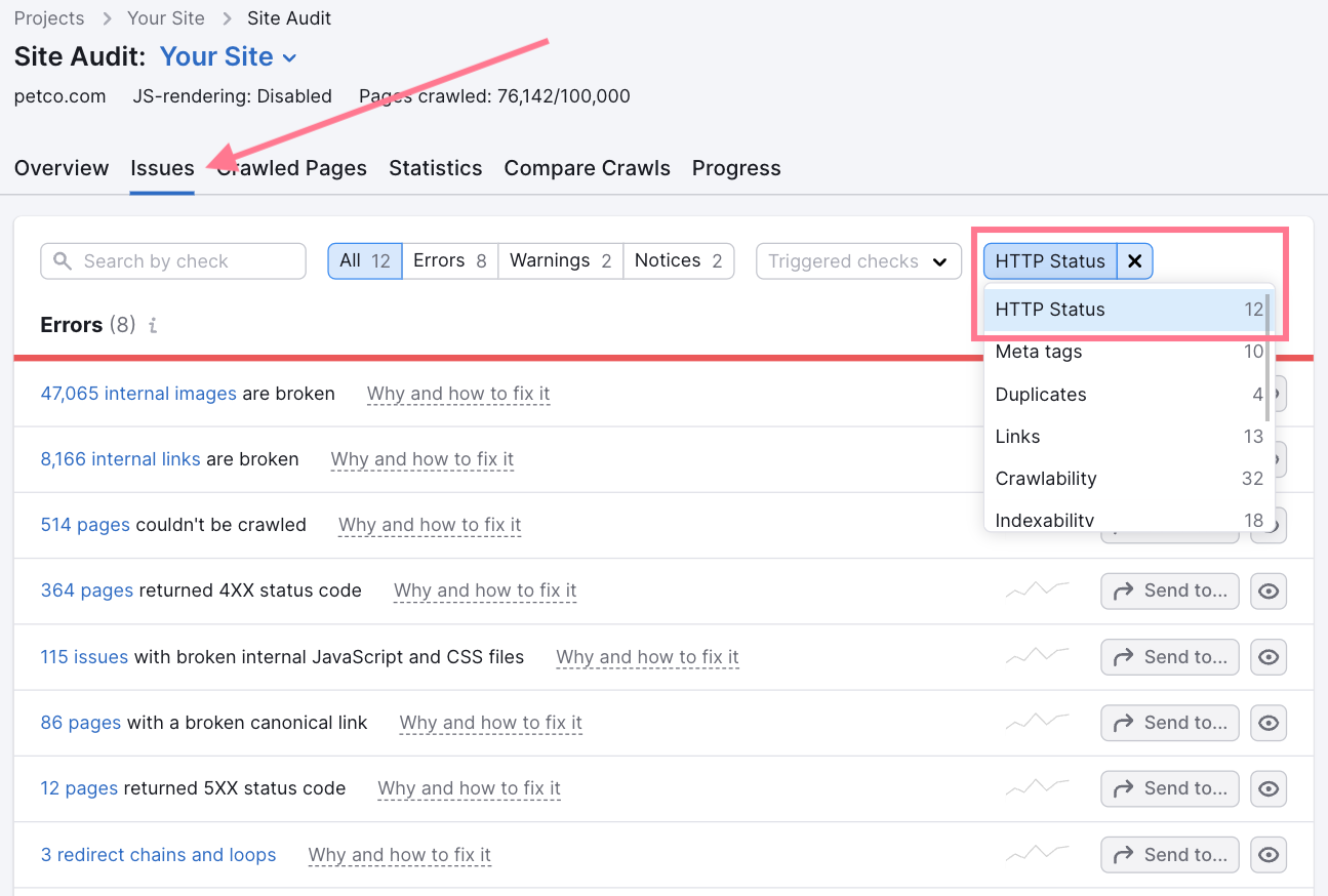 Issues tab overview