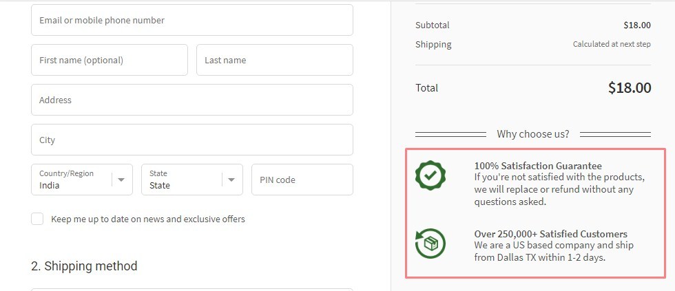 virtual one-page checkout section