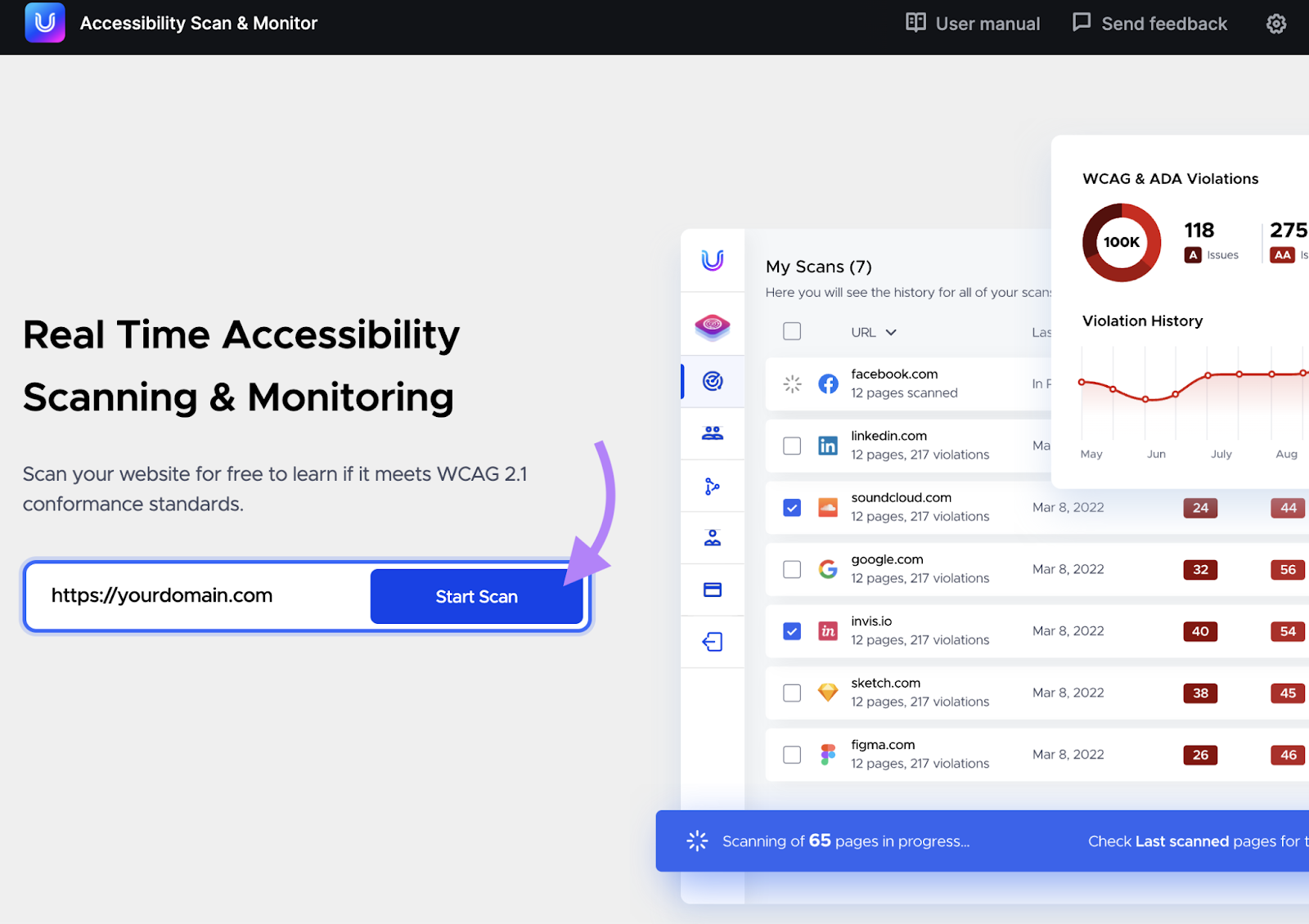 Accessibility Scan & Monitor app home