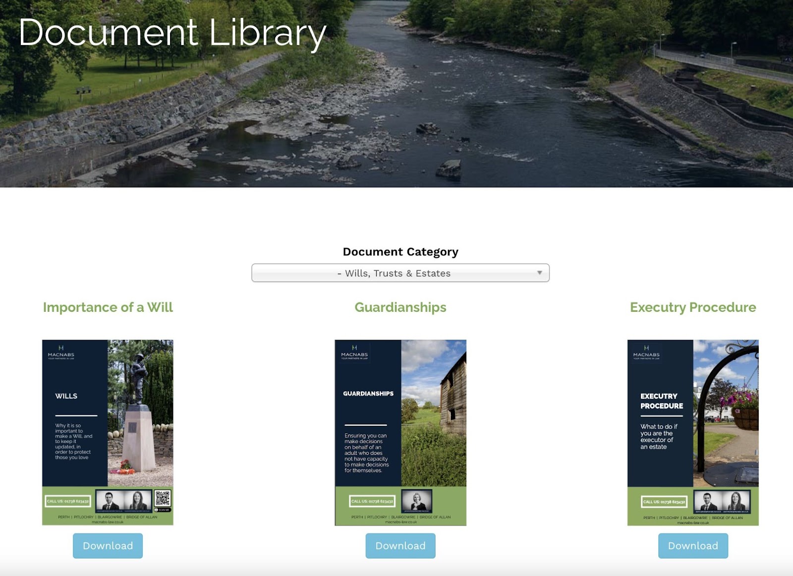 Macnabs Solicitors' "Document Library" page
