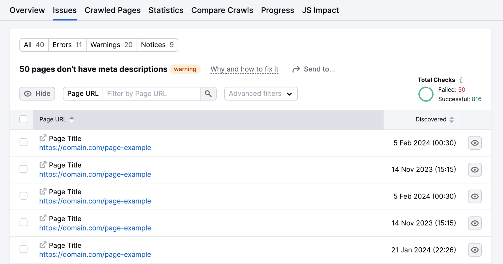 page urls of those without meta descriptions