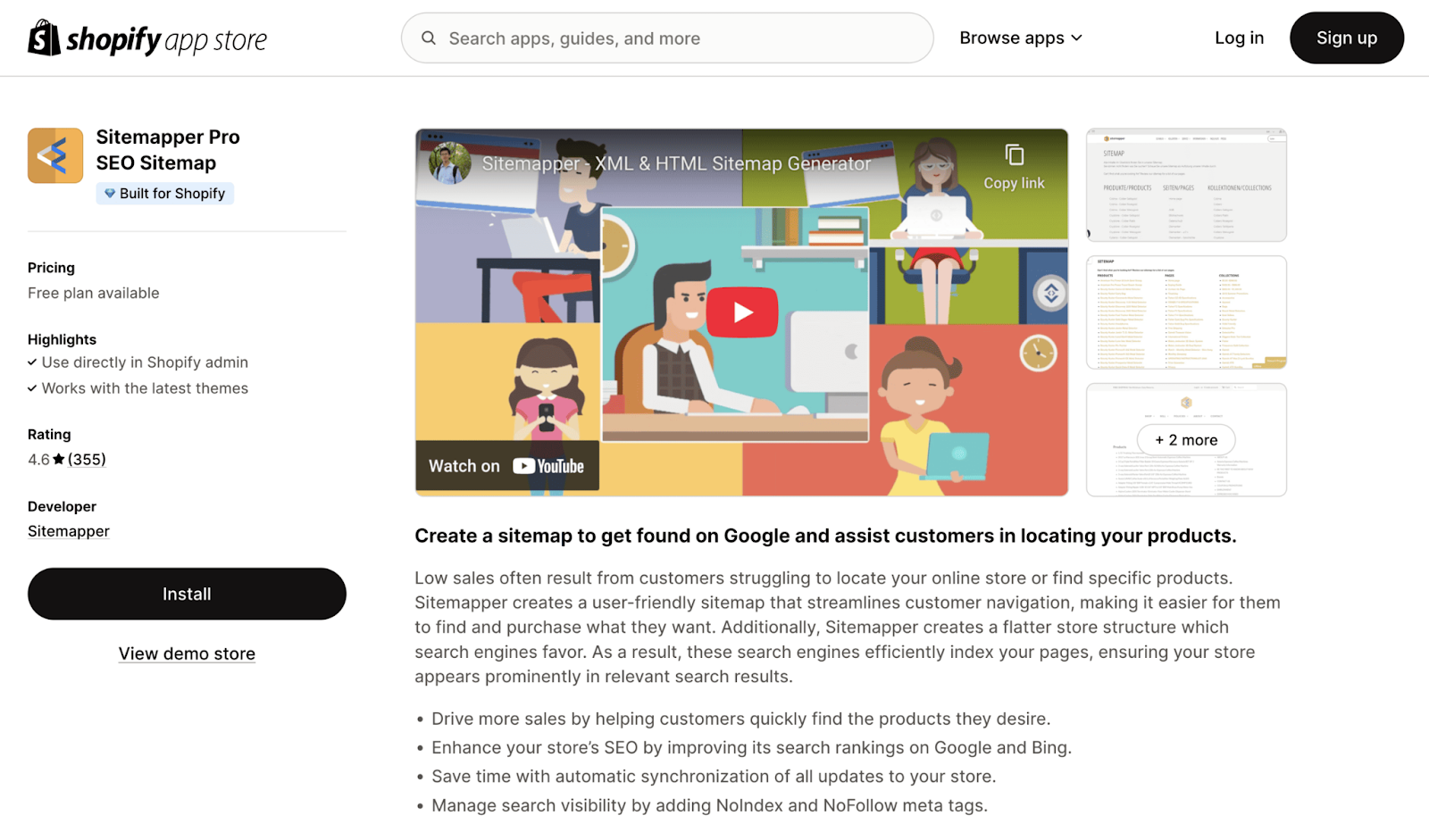 Sitemapper Pro SEO Sitemap description in the Shopify app store
