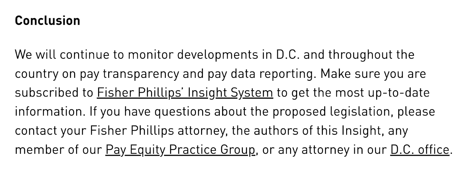 Fisher Phillips' article conclusion, with CTAs highlighted