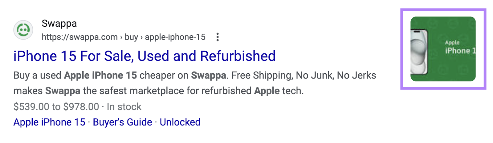 image highlighted in serp listing