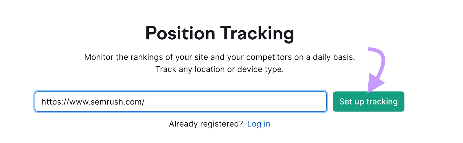 "https://semu.toolsnovintrend.ir/" domain entered into the Position Tracking tool search bar