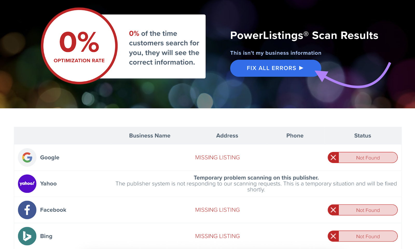 Directories shows missing listing statuses.