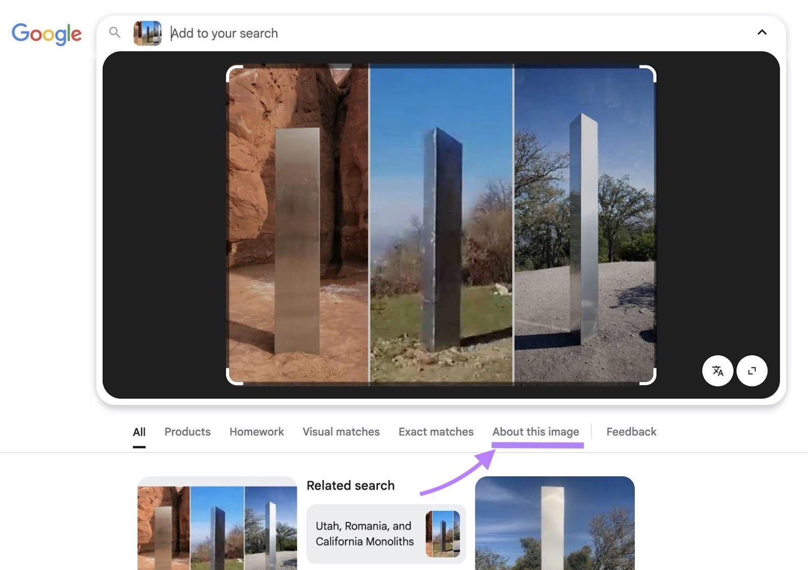 Verifying if an image is real, recent, or credible on Google by navigating to the "About this image" tab.