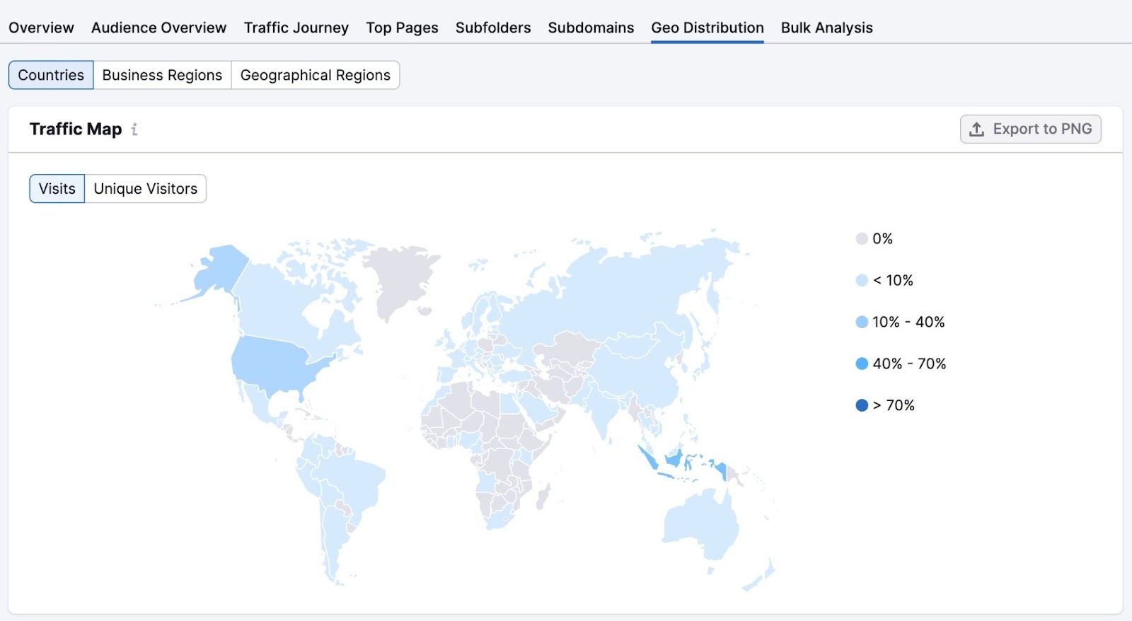 Visitors' geographic location shown in GA