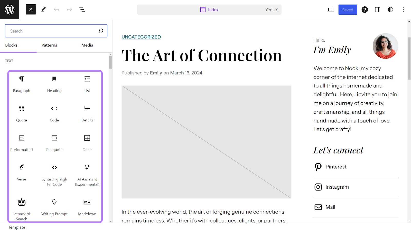 WordPress block editor interface