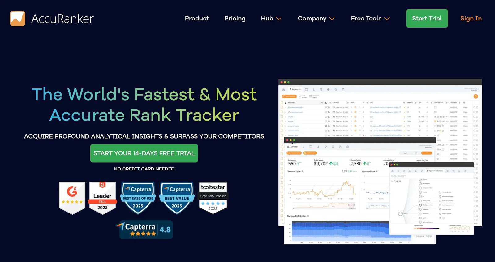 AccuRanker tool homepage.