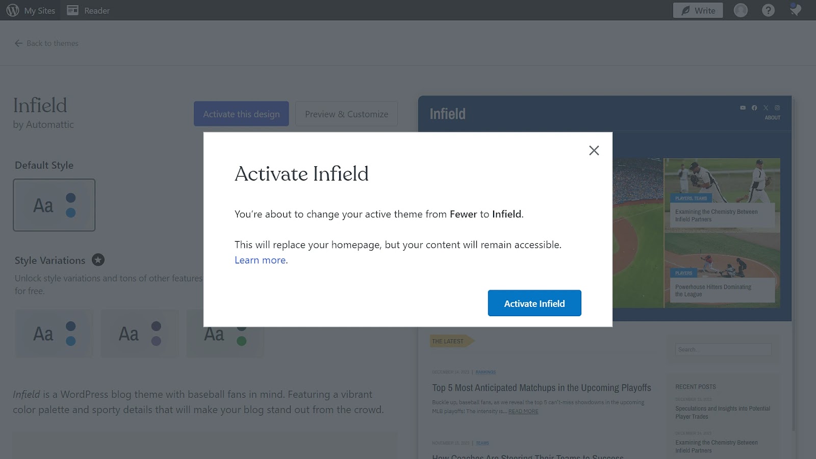 changing themes in WordPress saves the existing content