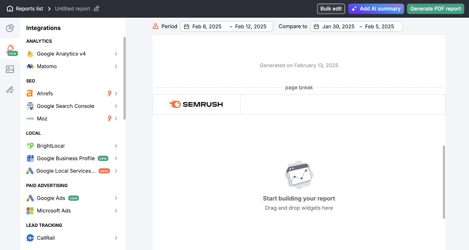 My Reports allows you to integrate analytics, SEO, paid advertising, local, and more marketing KPIs.