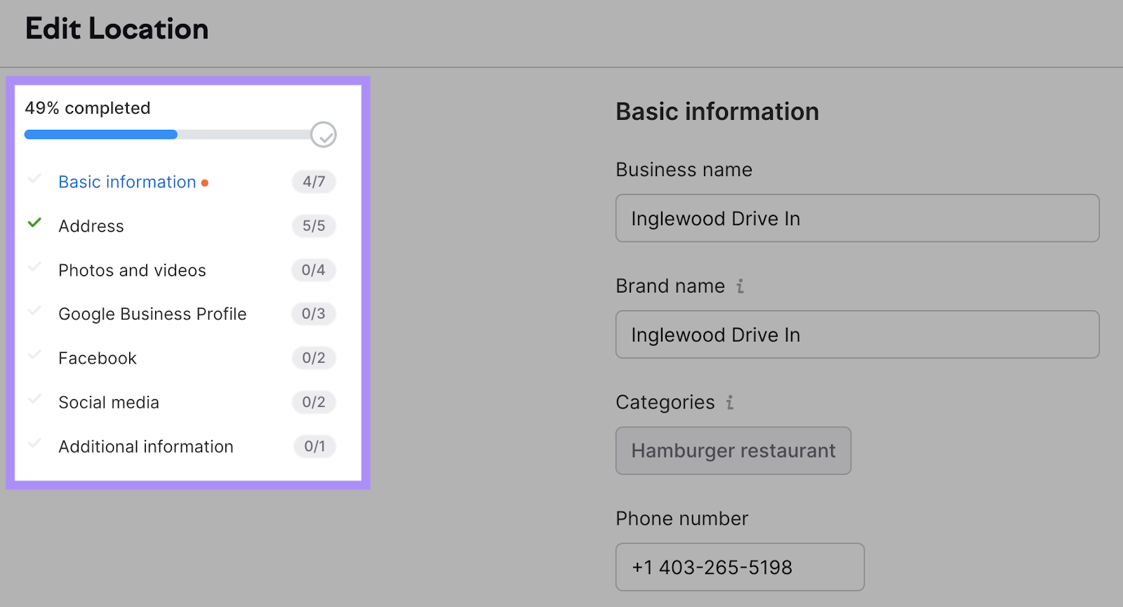 "Edit Location" window in Listing Management tool