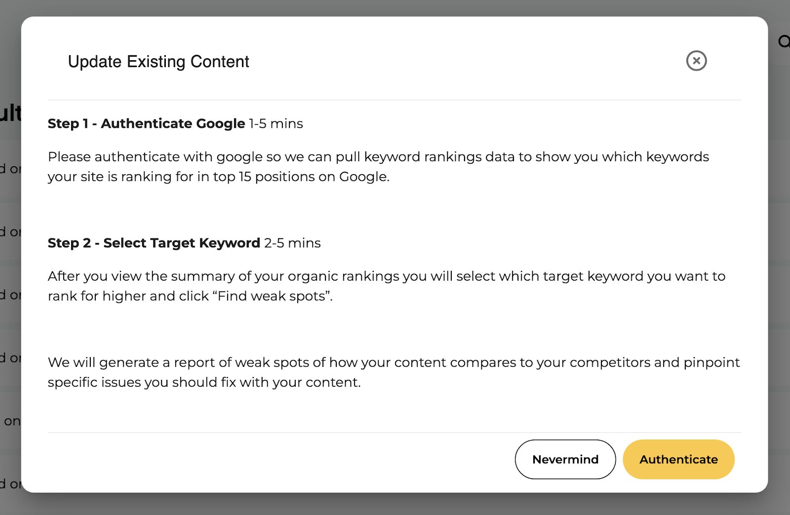 The popup wizard for authentication.
