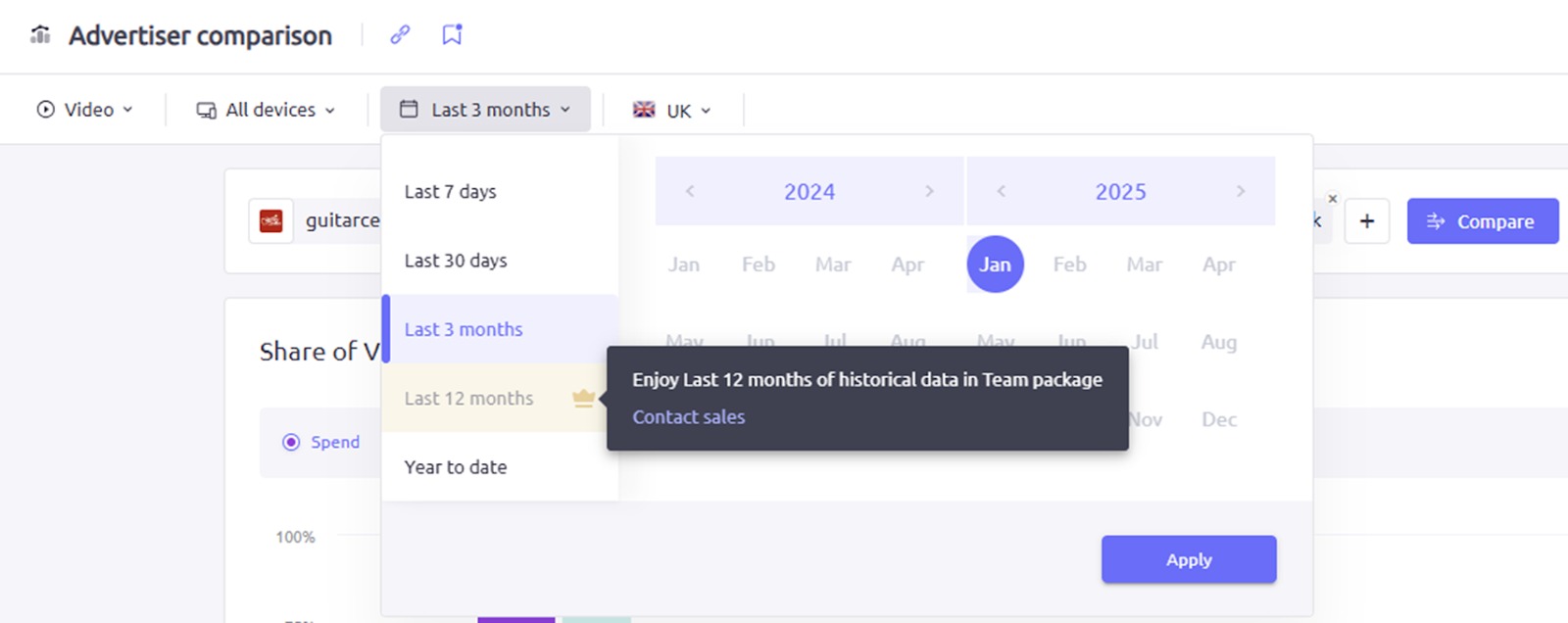 Setting the timeframe for your reports in AdClarity — Advertising Intelligence
