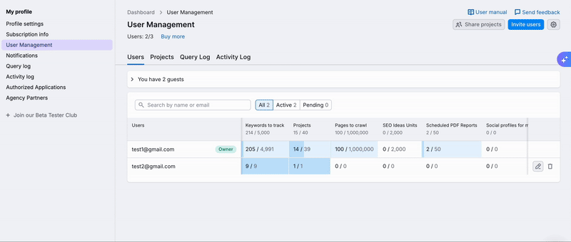 Demonstration of an owner or an admin switching to shared limits and the previously allocated units getting lost.