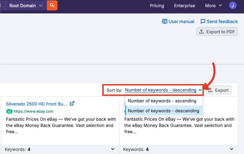 The sort by dropdown menu.