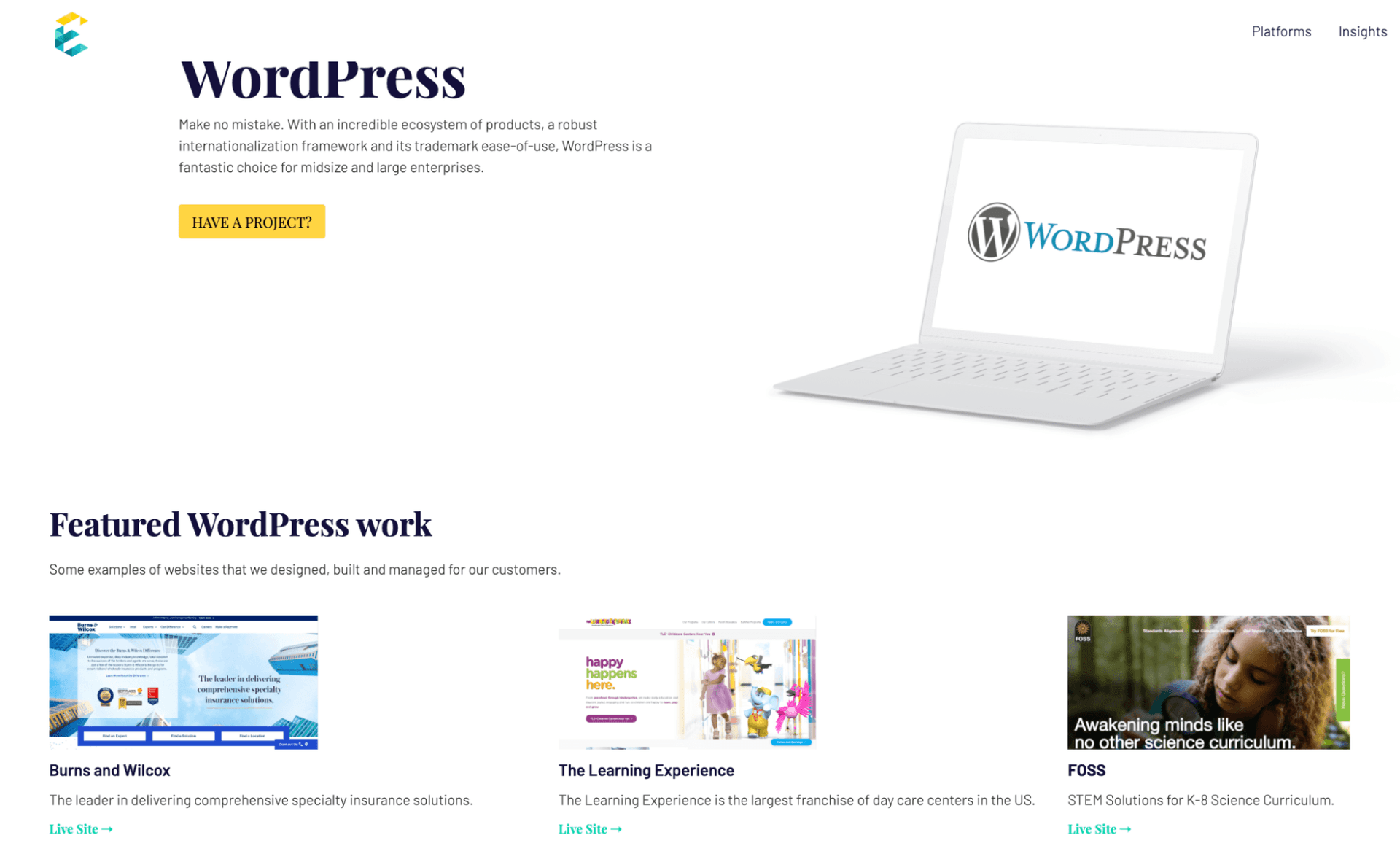 Exemplifi web page featuring WordPress work.