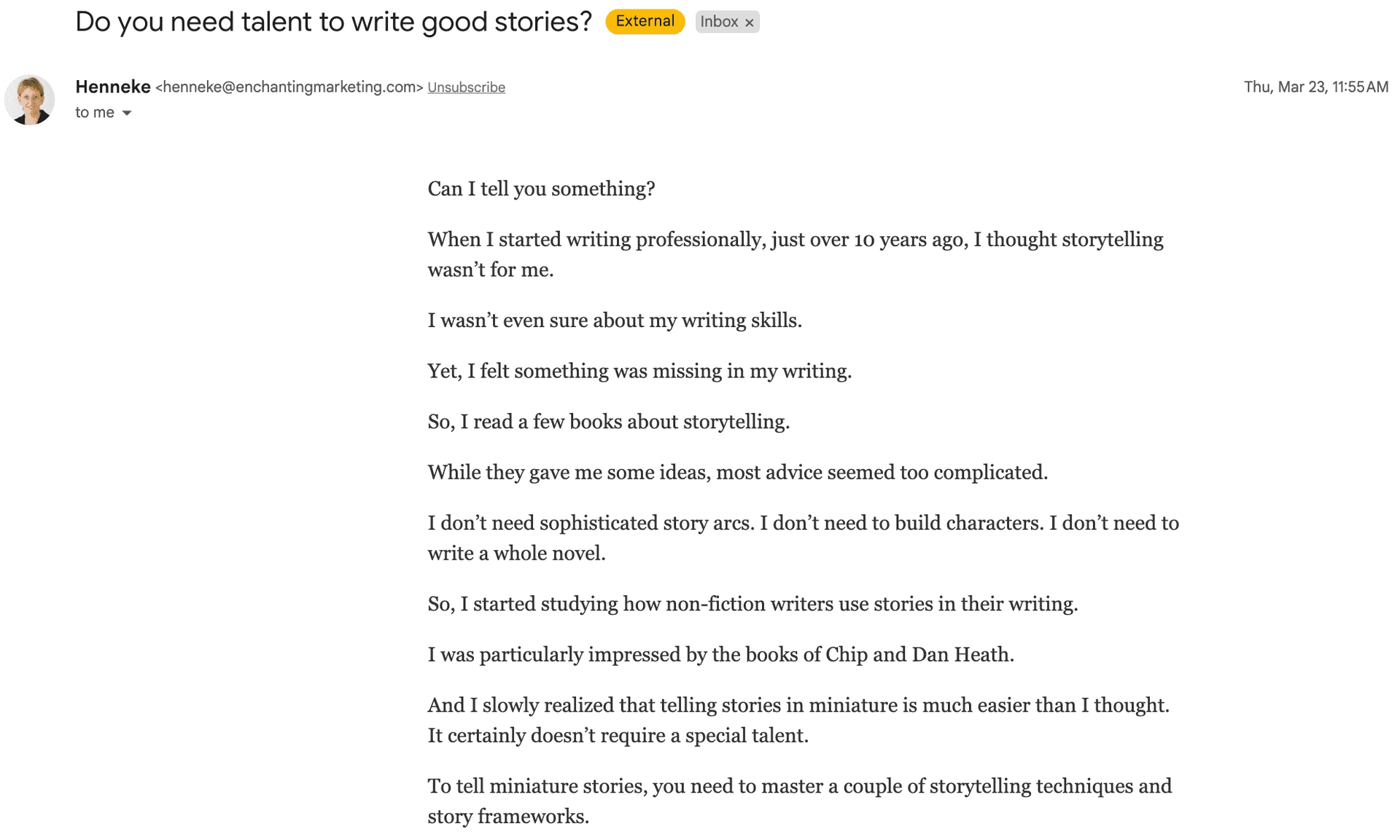 Email newsletter example